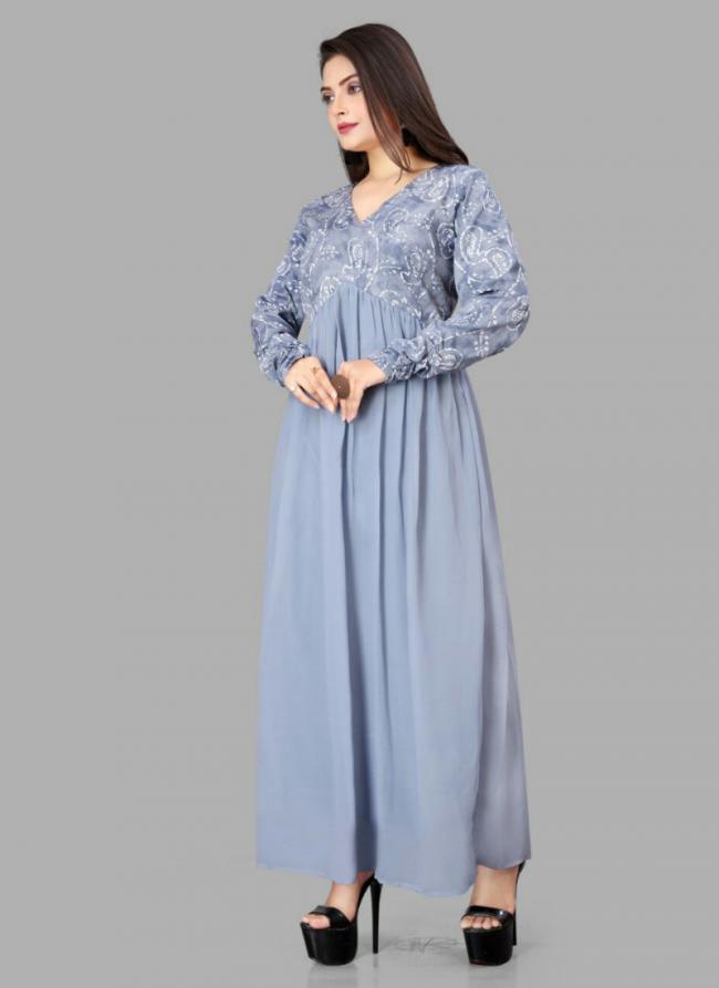 Georgette Blue Casual Wear Printed Readymade Gown